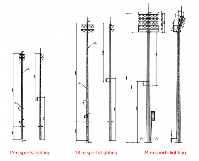 Torre su misura dell'albero di calcio poligonale dello stadio di 50ft alta per stadio di football americano 2