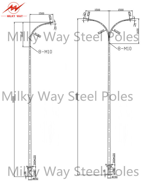 12 doppia iluminazione pubblica pali, Palo tubolare d'acciaio del braccio di m. 3.5mm 15 anni di garanzia 4