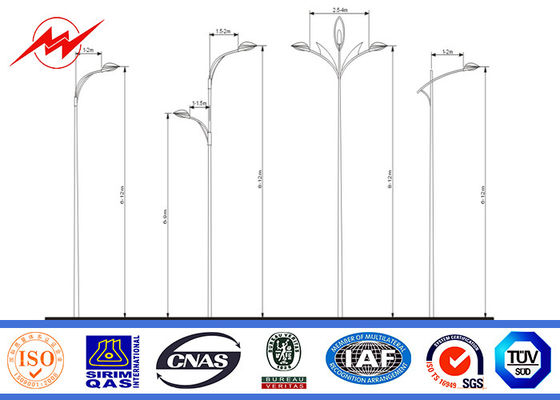 Dipingendo 2.75mm 12m Palo d'acciaio galvanizzato braccio doppio per illuminazione di via
